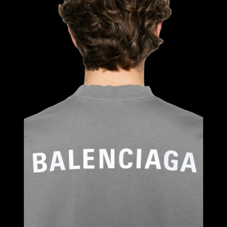 t-shirt BALENCIAGA col rond coton gris foncé logo réfléchissant