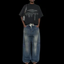 T-shirt BALENCIAGA col rond coton noir logo 3B Liquefied gris