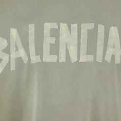T-shirt BALENCIAGA col rond coton kaki clair logo scotch jaune