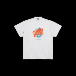 T-shirt BALENCIAGA Planet Earth col rond oversize coton blanc jersey