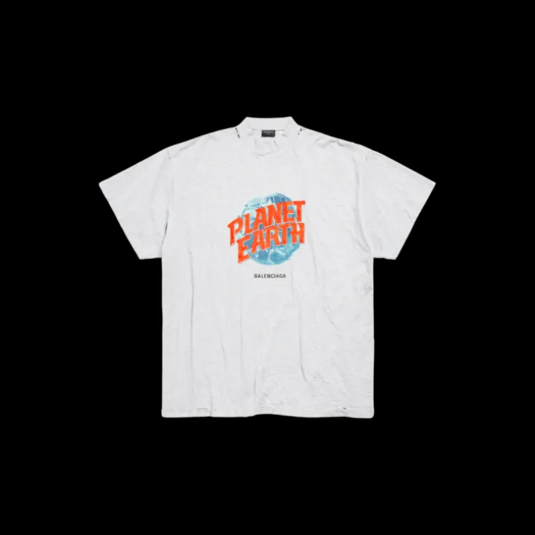 T-shirt BALENCIAGA Planet Earth col rond oversize coton blanc jersey