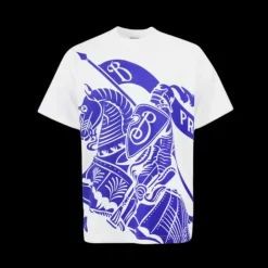 T-shirt BURBERRY col rond coton blanc imprimé chevalier équestre bleu