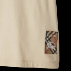 T-shirt BURBERRY col rond coton noir patch étiquette check beige