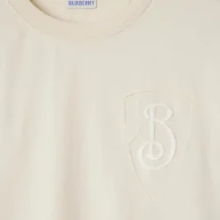 T-shirt BURBERRY col rond jersey coton beige broderie B Shield