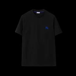 T-shirt BURBERRY manche courte coton noir broderie cavalier bleu poitrine