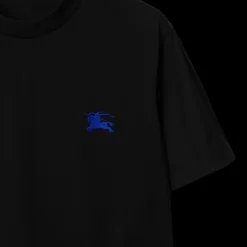 T-shirt BURBERRY manche courte coton noir broderie cavalier bleu poitrine