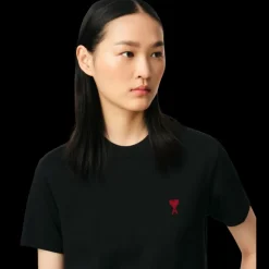 T-shirt col rond AMI Paris jersey coton bio noir cœur rouge