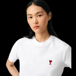T-shirt col rond AMI Paris jersey coton bio blanc cœur rouge