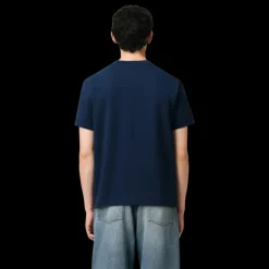 T-shirt col rond AMI Paris jersey coton bio bleu marine cœur blanc