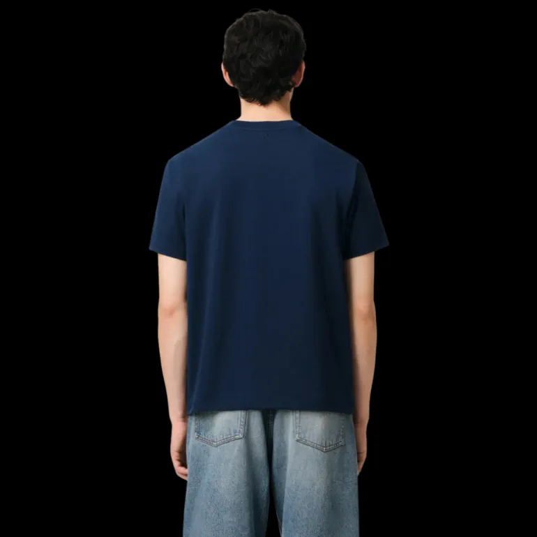 T-shirt col rond AMI Paris jersey coton bio bleu marine cœur blanc