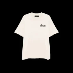 t-shirt col rond AMIRI coton jersey beige imprimé City logo floqué noir