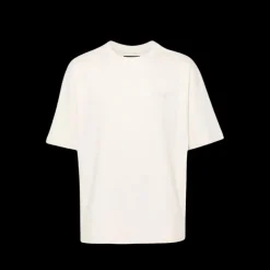 t-shirt col rond AMIRI coton écru logo brodé poitrine dos ton sur ton