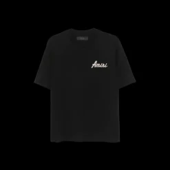 t-shirt col rond AMIRI coton jersey noir logo floqué blanc