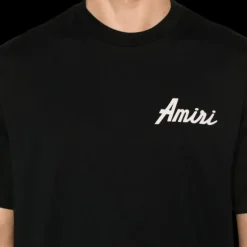 t-shirt col rond AMIRI coton jersey noir logo floqué blanc