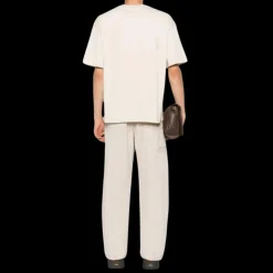 t-shirt col rond AMIRI coton écru logo brodé poitrine dos ton sur ton