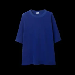 T-shirt col rond BURBERRY coton éponge bleu roi motif Equestrian Knight