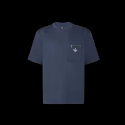 T-shirt col rond coton bleu marine poche zippée Fendi Blanc