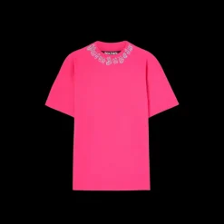 T-shirt col rond coton rose fuchsia logo col