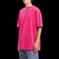 T-shirt col rond coton rose fuchsia logo col