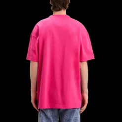T-shirt col rond coton rose fuchsia logo col