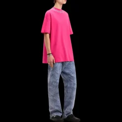 T-shirt col rond coton rose fuchsia logo col