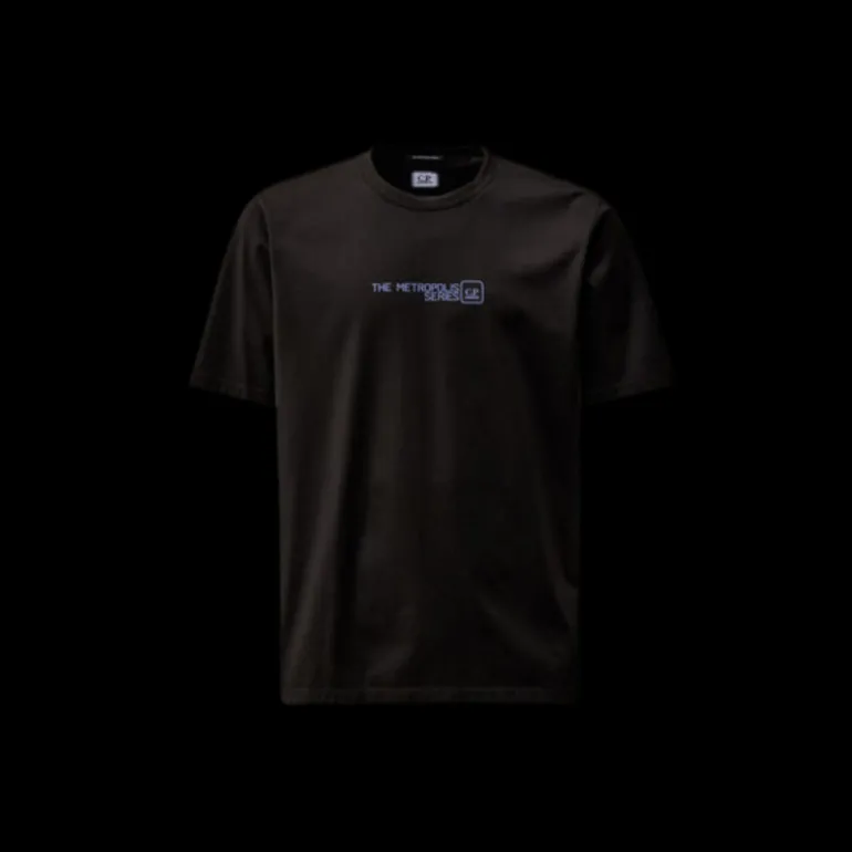 T-shirt col rond CP COMPANY coton jersey noir imprimé urbain Metropolis séries