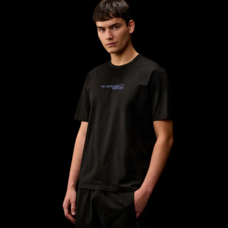 T-shirt col rond CP COMPANY coton jersey noir imprimé urbain Metropolis séries