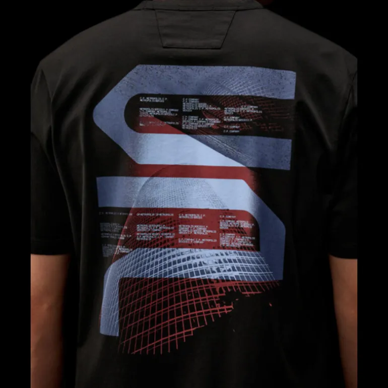 T-shirt col rond CP COMPANY coton jersey noir imprimé urbain Metropolis séries