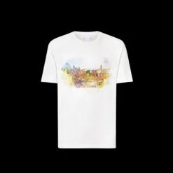 T-shirt col rond JACOB COHEN coton blanc motif aquarelle Taormina