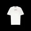 T-shirt col rond LANVIN coton blanc broderie logo rouge