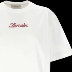 T-shirt col rond LANVIN coton blanc broderie logo rouge