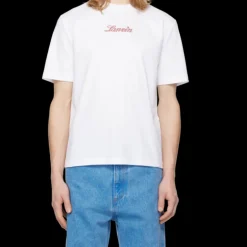 T-shirt col rond LANVIN coton blanc broderie logo rouge