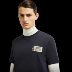 T-shirt col rond MONCLER jersey coton bleu marine logo étiquette Grenoble