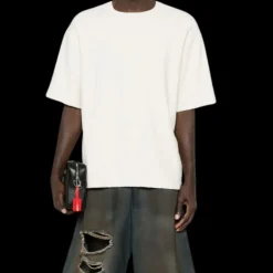 T-shirt col rond OFF WHITE coton écru multi logo ton sur ton