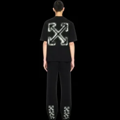 T-shirt col rond OFF WHITE coton noir logo tampon flèche floue dos