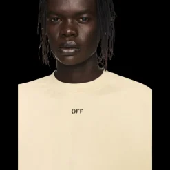 T-shirt col rond OFF WHITE coton beige écriture poitrine logo dos
