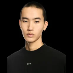 T-shirt col rond OFF WHITE coton noir logo tampon flèche floue dos