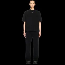 T-shirt col rond OFF WHITE coton noir logo tampon flèche floue dos