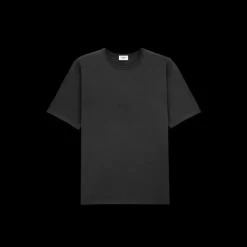 T-shirt col rond SAINT LAURENT coton noir blanchi broderie logo ton sur ton