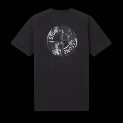 T-shirt col rond slim STONE ISLAND coton jersey noir imprimé Institutional One craquelé dos