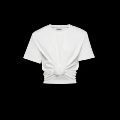 T-shirt court MAGDA BUTRYM noué en coton côtelé blanc