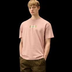 T-shirt CP COMPANY col rond jersey coton rose logo graphique kaki dos