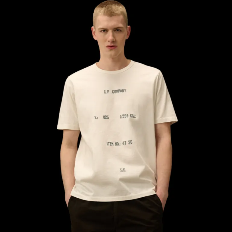 T-shirt CP COMPANY col rond coton épais écru multi inscription