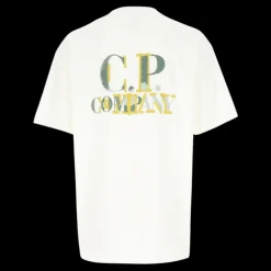 T-shirt  CP COMPANY col rond jersey coton blanc logo graphique vert jaune dos