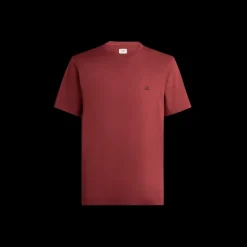 T-shirt CP COMPANY col rond jersey coton rouge imprimé capuche lunettes dos