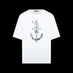 T-shirt DOLCE & GABBANA manche courte coton blanc ancre marine logo dg