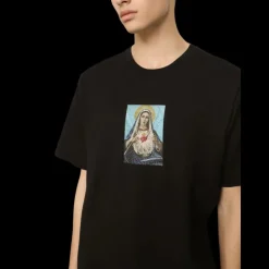 T-shirt DOLCE & GABBANA col rond coton imprimé graphique Vierge Strass