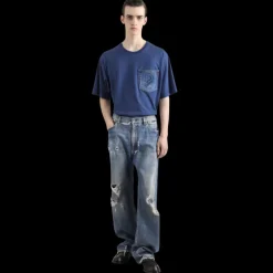 T-shirt DOLCE & GABBANA coton bleu poche poitrine denim broderie logo DG