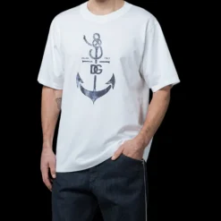 T-shirt DOLCE & GABBANA manche courte coton blanc ancre marine logo dg