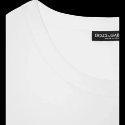 T-shirt DOLCE & GABBANA col rond coton blanc  imprimé Marina Encre Multi Logos
